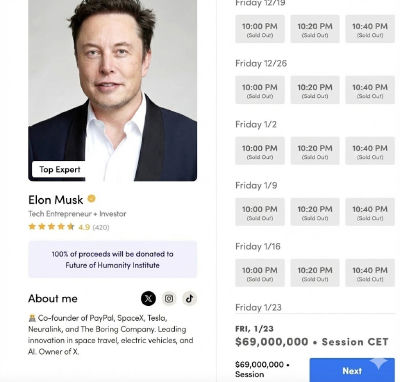 Deepfake of Elon Musk expert-booking page soliciting $69 million per session