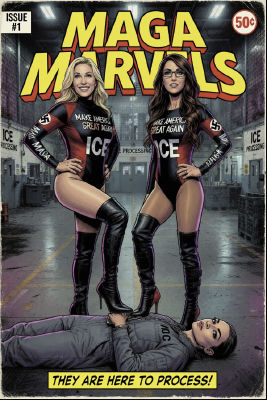 AI-generated 'MAGA MARVELS' political satire comic book cover