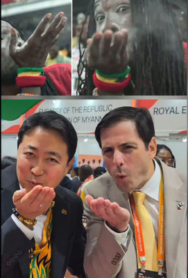 AI-generated composite image featuring a man  at Korea Import Expo