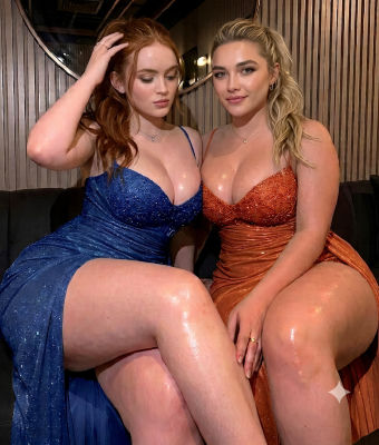 AI-generated image of Sadie Sink and Belle Shouse in evening gowns