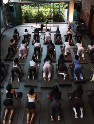 AI-generated image of a MOVE Miami yoga class