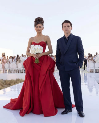 Deepfake of Zendaya and Tom Holland at an outdoor wedding ceremony