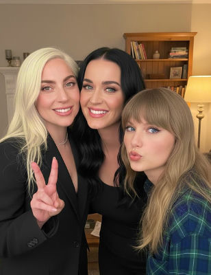 AI-generated image of Katy Perry, Taylor Swift, and Lady Gaga posing together