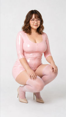 Deepfake of Maya Kobayashi in a pink latex studio portrait