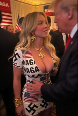 AI-generated image of Donald Trump and Sydney Sweeney at a MAGA event