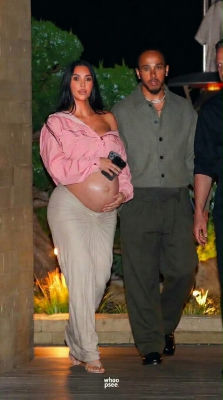 AI-generated image of pregnant Kim Kardashian and Lewis Hamilton at a nighttime venue