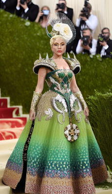 AI-generated image of Lady Gaga in an elaborate green gown on a red carpet