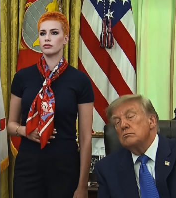 Deepfake of Donald Trump with an unidentified woman in an Oval Office-style setting