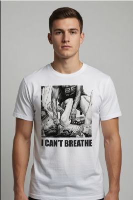 AI-generated image of Man wearing 'I Can't Breathe' t-shirt