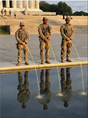 AI-generated image of soldiers at the Lincoln Memorial