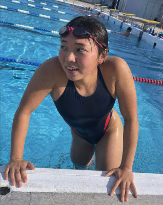 AI-generated image of an unidentified woman swimmer at a pool