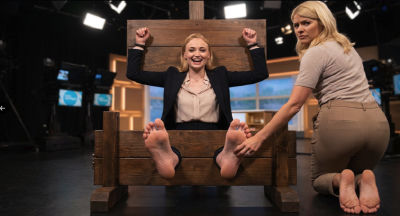 AI-generated image of Holly Willoughby and Maisie Williams on a TV studio set
