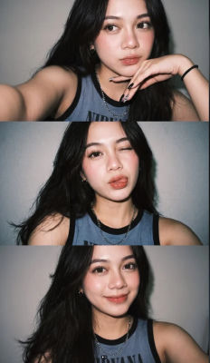 AI-generated selfies of a woman in a Nirvana tank top