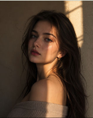 AI-generated portrait of a woman in golden-hour sunlight