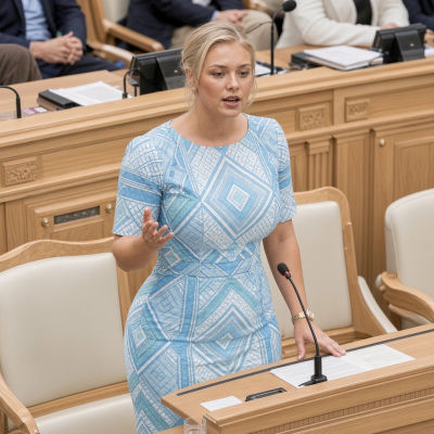 AI-generated image woman speaking in a parliament