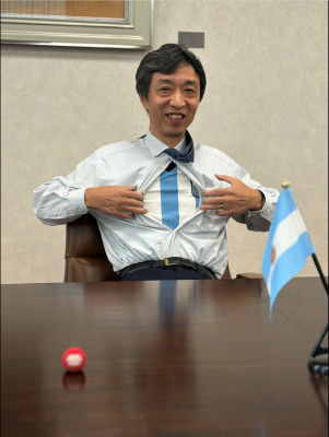 AI-generated image of  a man revealing an Argentina jersey