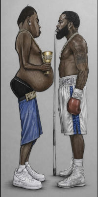 AI-generated illustration depicting Adrien Broner in a face-off with an unidentified man