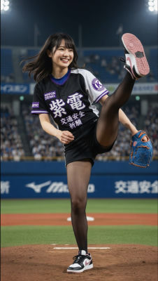 AI-generated image of a woman pitching at a baseball stadium