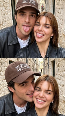 AI-generated image of Jacob Elordi and Kendall Jenner taking a selfie in a narrow street