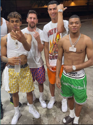 AI-generated image of four men at an outdoor gathering