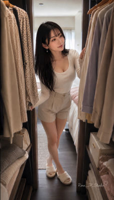 AI-generated image of an unidentified woman in a walk-in closet
