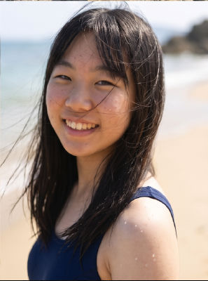 AI-generated portrait of an unidentified woman on a beach