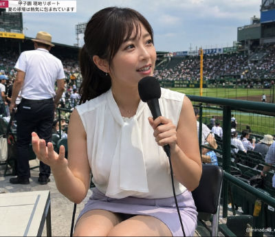 AI-generated image of unidentified woman reporting from Koshien Stadium