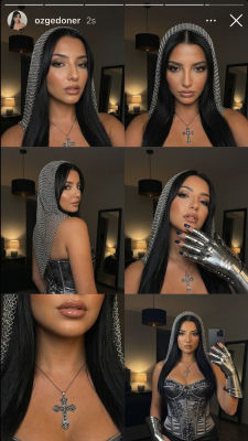 AI-generated image of an unidentified woman in a chainmail hood and silver corset