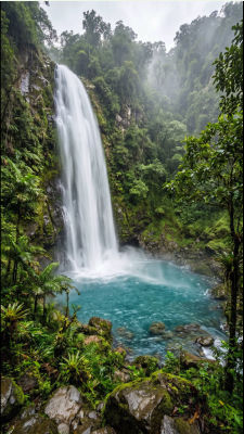 AI-generated tropical waterfall and jungle pool scene