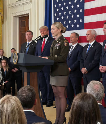 AI-generated image of Donald Trump, Mike Pence, and Mark Pearson at a White House ceremony