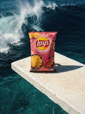 AI-generated image of Lay's crab-flavored chips on a diving board