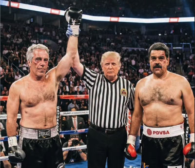 Deepfake of Jeffrey Epstein, Donald Trump, and Nicolás Maduro in a boxing ring
