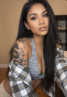 AI-generated portrait of a woman with a dragon tattoo sleeve