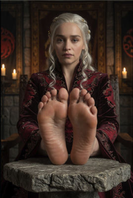 AI-generated image of Emilia Clarke as Daenerys Targaryen showing her bare feet