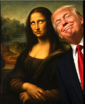 AI-generated composite of Donald Trump inserted next to the Mona Lisa