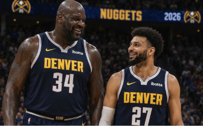 AI-generated image of Shaquille O'Neal and Jamal Murray in Denver Nuggets uniforms