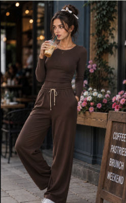 AI-generated image of a woman drinking iced coffee at a café