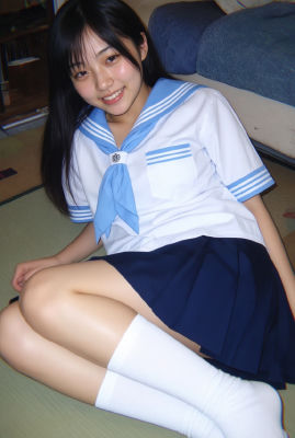 AI-generated image of a young woman in a Japanese sailor-style school uniform