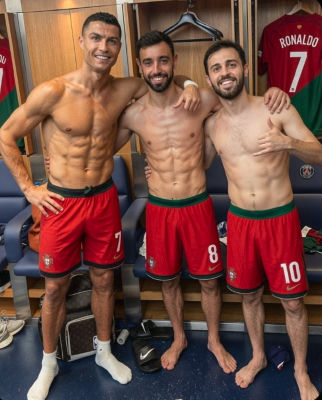 AI-generated image of Cristiano Ronaldo and Taim Hasan in Portugal locker room
